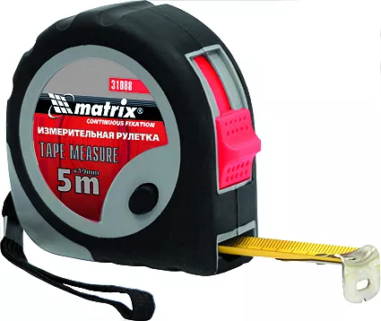 Рулетка Continuous  fixation 5 м х 19 мм обрезиненный корпус плавная фиксация  MATRIX 31088 купить в Нижневартовске