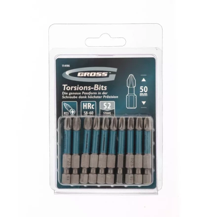 Набор бит торсионных PZ3x50 мм для ударных шуруповертов 10 шт. Gross 11496 купить в Нижневартовске