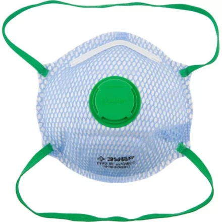 Полумаска фильтрующая ЗУБР "ЭКСПЕРТ" коническая, с внешней сеткой, с клапаном, многослойная, класс защиты FFP2 11160-2 купить в Нижневартовске