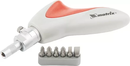 Отвертка реверсивная, пистолетного типа, силовой элемент под ключ, набор бит, CrV, 6 шт MATRIX 11550 купить в Нижневартовске