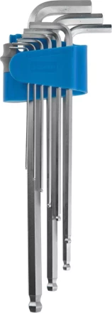 Набор ключей имбусовых ЗУБР "ЭКСПЕРТ"  длинные с шариком,Cr-Mo,сатинир покрытие,эргоном держатель,HEX 1,5 - 10 мм,9шт 27466-H9 купить в Нижневартовске