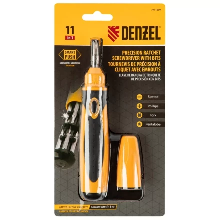 Отвертка реверсивная Denzel 7711609, механизм SmartPush mini 11 шт, CrMo купить в Нижневартовске