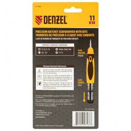 Отвертка реверсивная Denzel 7711609, механизм SmartPush mini 11 шт, CrMo купить в Нижневартовске