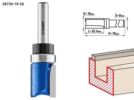 ЗУБР 19 x 26 мм, хвостовик 8 мм, фреза пазовая прямая с верхним подшипником, Профессионал (28756-19-26) купить в Нижневартовске