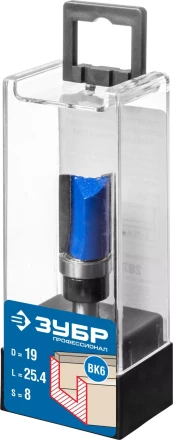 ЗУБР 19 x 26 мм, хвостовик 8 мм, фреза пазовая прямая с верхним подшипником, Профессионал (28756-19-26) купить в Нижневартовске