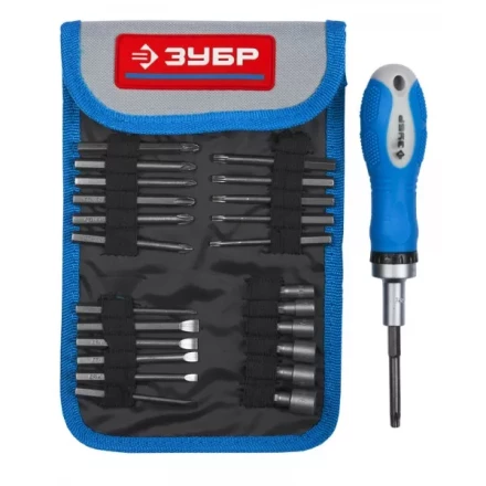 Набор ЗУБР Отвертка "ЭКСПЕРТ" реверcивная, 2-хкомп. ручка, биты 65мм, торцовые головки, 25пред. 25281-H25 купить в Нижневартовске