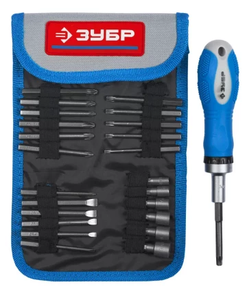 Набор ЗУБР Отвертка "ЭКСПЕРТ" реверcивная, 2-хкомп. ручка, биты 65мм, торцовые головки, 25пред. 25281-H25 купить в Нижневартовске