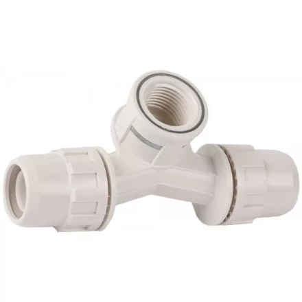 Тройник ЗУБР "ШиреФит" переходной со смещением "штуцер с гайкой - внутренняя резьба - штуцер с гайкой", 20мм-1/2"-20мм 51504-20-1/2-20 купить в Нижневартовске