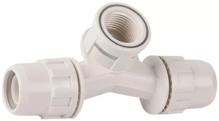 Тройник ЗУБР "ШиреФит" переходной со смещением "штуцер с гайкой - внутренняя резьба - штуцер с гайкой", 20мм-1/2"-20мм 51504-20-1/2-20 купить в Нижневартовске