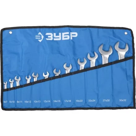 Набор ЗУБР &quot;ПРОФИ&quot;: Ключ гаечный рожковый, Cr-V сталь, хромированный, 6х32мм, 12шт 27027-H12 купить в Нижневартовске