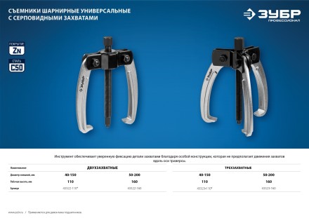 Съемники шарнирные 2-захватные с серповидными захватами серия ПРОФЕССИОНАЛ купить в Нижневартовске