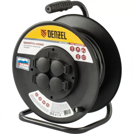 Удлинитель силовой на стальной катушке ПВС 3 х 2,5 мм 30 м 4 розетки 16 А тип УХз-16 Denzel 95984 купить в Нижневартовске