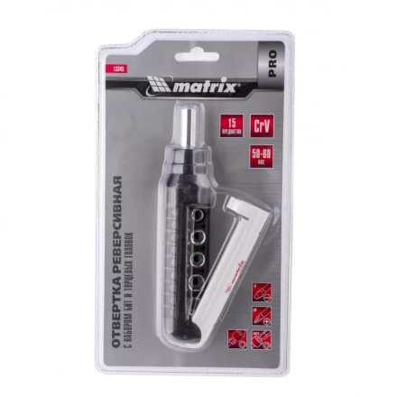 Отвертка реверсивная с набором бит и торцевых головок 15 шт CrV Matrix Pro 13343 купить в Нижневартовске