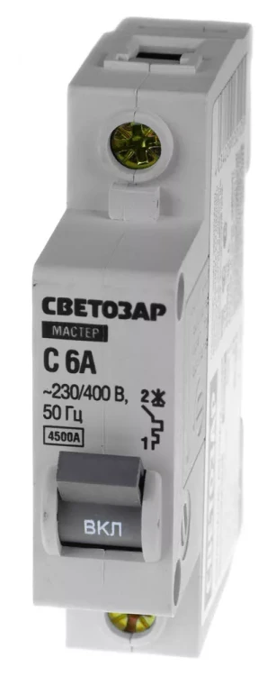 Выключатель СВЕТОЗАР автоматический, 1-полюсный, "С" (тип расцепления), 6 A, 230 / 400 В 49060-06-C купить в Нижневартовске