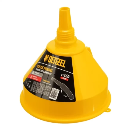 Воронка пластиковая 160 мм с металлическим ситом, непроливайкой и гибким наконечником Denzel 537208 купить в Нижневартовске