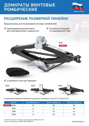 Домкрат ромбический винтовой универсальный ТУ 5.16-469-0213-04, 0,9 т, 100-395 мм Россия 50382 купить в Нижневартовске