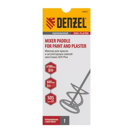 Миксер для красок и штукатурных смесей Denzel, 60 х 400 мм, оцинкованный, шестигранный хвостовик 8 мм, 848437 купить в Нижневартовске