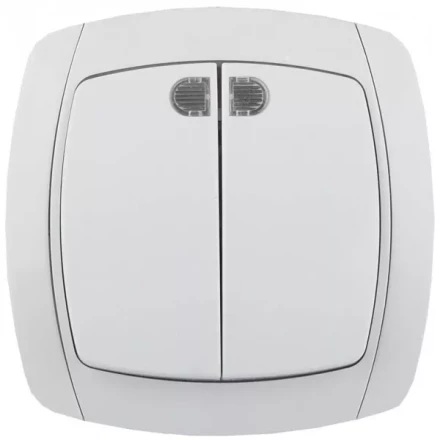 Выключатель СВЕТОЗАР "CITY LIGHT" двухклавишный в сборе, с подсветкой, белый, 10А/~250В SV-54235-W купить в Нижневартовске