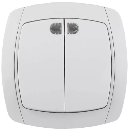 Выключатель СВЕТОЗАР "CITY LIGHT" двухклавишный в сборе, с подсветкой, белый, 10А/~250В SV-54235-W купить в Нижневартовске