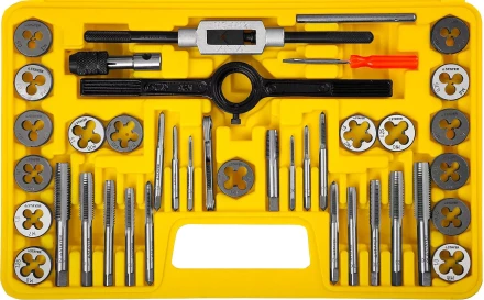 Набор метчиков и плашек STAYER "MASTER", плашки 17шт, метчики 17шт, метчикодерж. 2шт, плашкодерж. 1шт, резьбомер 1шт, отвертка 1шт, 40 предметов 2805-H40_z01 купить в Нижневартовске