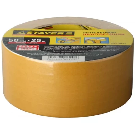 Двухсторонняя клейкая лента на полипропиленовой основе, STAYER 1221-50-25, 50мм х 25м 1221-50-25 купить в Нижневартовске