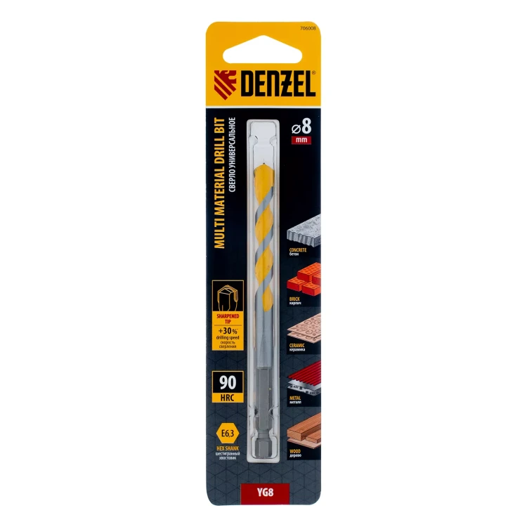 Сверло универсальное, Multi cut, 8 мм Denzel 706008 купить в Нижневартовске