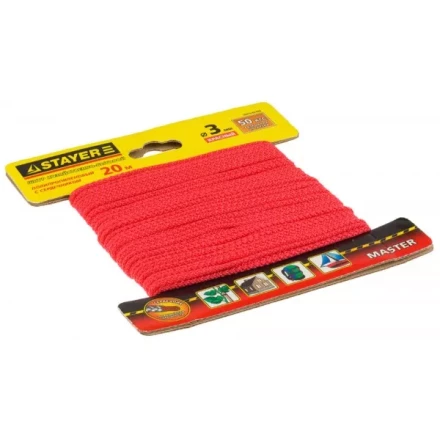 Шнур STAYER "MASTER" хозяйственно-бытовой, полипропиленовый, вязанный, с сердечником, красный, d 3, 20м 50415-03-020 купить в Нижневартовске