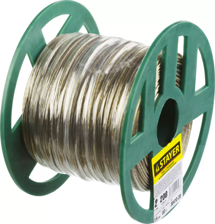 Трос стальной в полимерной оболочке, d=2,0 мм, L=200 м, STAYER Master 30410-20 30410-20 купить в Нижневартовске