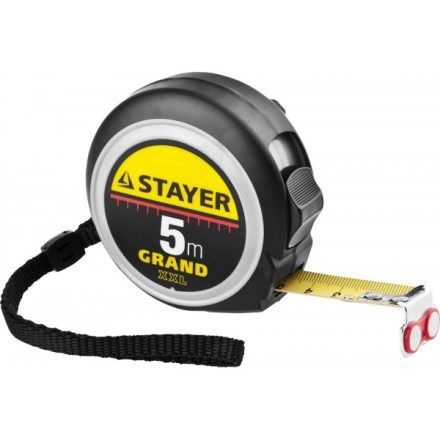 Рулетка STAYER GRAND, корпус с противоскользящим напылением, упрочненное полотно, 5м/19мм 552021 купить в Нижневартовске
