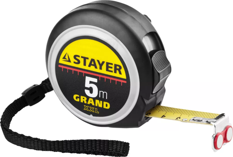 Рулетка STAYER GRAND, корпус с противоскользящим напылением, упрочненное полотно, 5м/19мм 552021 купить в Нижневартовске