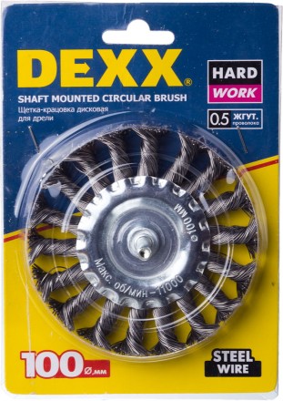 DEXX. Щетка дисковая для дрели, жгутированная стальная проволока 0,5мм, 100мм 35108-100 купить в Нижневартовске