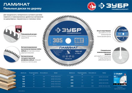 ЗУБР Ламинат, 255 х 30 мм, 80Т, пильный диск по ламинату, Профессионал (36930-255-30-80) купить в Нижневартовске