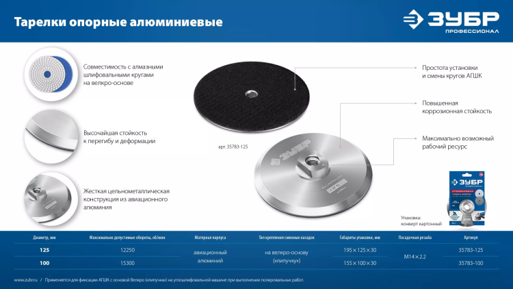 ЗУБР d 125 мм, М14, держатель алюминиевый для АГШК, ПРОФЕССИОНАЛ (35783-125) купить в Нижневартовске