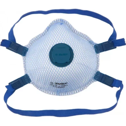 Полумаска фильтрующая ЗУБР "ЭКСПЕРТ" коническая, с внешней сеткой, с клапаном, многослойная, класс защиты FFP3 11160-3 купить в Нижневартовске