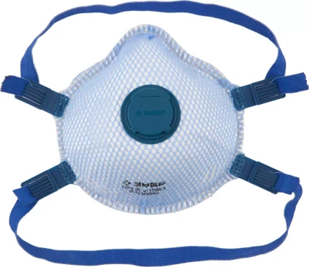 Полумаска фильтрующая ЗУБР "ЭКСПЕРТ" коническая, с внешней сеткой, с клапаном, многослойная, класс защиты FFP3 11160-3 купить в Нижневартовске