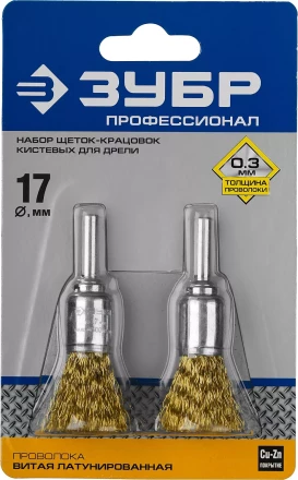 ЗУБР "ПРОФЕССИОНАЛ". Набор щеток кистевых для дрели, витая стальная латунированная проволока 0,3мм, 17мм, 2шт 35225-17-H2_z02 купить в Нижневартовске