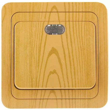 Выключатель СВЕТОЗАР "ГАММА" с подсветкой, одноклавишный, цвет ольха, 10A/~250B SV-54131-A купить в Нижневартовске