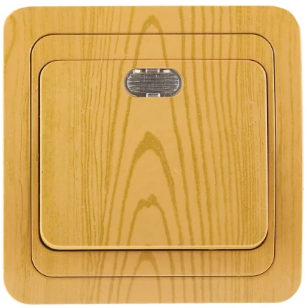 Выключатель СВЕТОЗАР "ГАММА" с подсветкой, одноклавишный, цвет ольха, 10A/~250B SV-54131-A купить в Нижневартовске