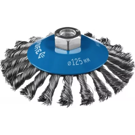 ЗУБР "ПРОФЕССИОНАЛ". Щетка коническая для УШМ, плетеные пучки стальной проволоки 0,5мм, 125ммхМ14 35269-125_z02 купить в Нижневартовске