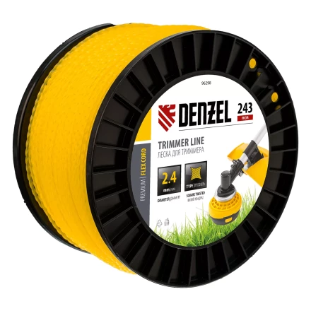 Леска для триммера витой квадрат, 2,4мм х 243м, на DIN катушке FLEX CORD// Denzel 96298 купить в Нижневартовске