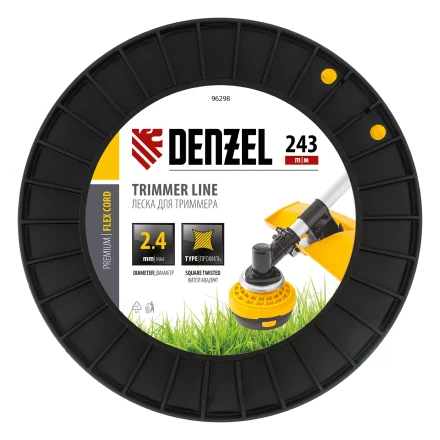 Леска для триммера витой квадрат, 2,4мм х 243м, на DIN катушке FLEX CORD// Denzel 96298 купить в Нижневартовске