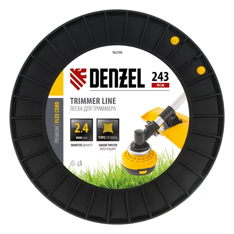 Леска для триммера витой квадрат, 2,4мм х 243м, на DIN катушке FLEX CORD// Denzel 96298 купить в Нижневартовске
