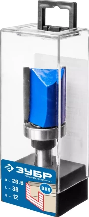 ЗУБР 28.6 x 38 мм, хвостовик 12 мм, фреза пазовая прямая с верхним подшипником, Профессионал (28756-28.6-38-12) купить в Нижневартовске