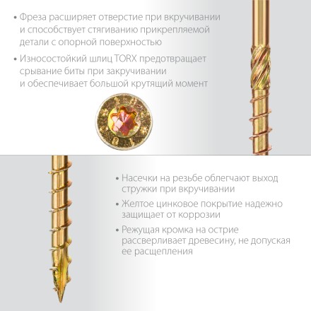 ЗУБР КС-П, 70 х 5.0 мм, TX25, потайная головка, желтый цинк, 100 шт, конструкционный саморез, Профессионал (30041-50-070) купить в Нижневартовске