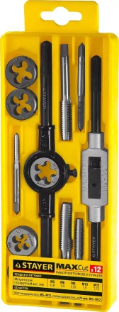 Набор метчиков и плашек STAYER "MASTER", метчикодержатель 1шт, плашкодержатель 1шт, метчики 5шт, плашки 5шт, 12 предметов 28012-H12_z01 купить в Нижневартовске