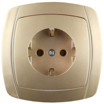 Розетка СВЕТОЗАР "АКЦЕНТ" одинарная в сборе, с заземлением, цвет золотой металлик, 16А/~250В SV-54205-GM купить в Нижневартовске