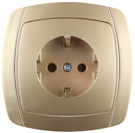 Розетка СВЕТОЗАР "АКЦЕНТ" одинарная в сборе, с заземлением, цвет золотой металлик, 16А/~250В SV-54205-GM купить в Нижневартовске