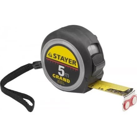 Рулетка STAYER GRAND, корпус с противоскользящим напылением, упрочненное полотно, 5м/25мм 552027 купить в Нижневартовске