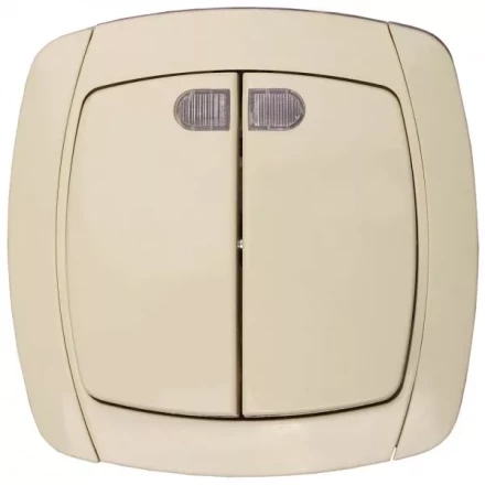 Выключатель СВЕТОЗАР "CITY LIGHT" двухклавишный в сборе, с подсветкой, бежевый, 10А/~250В SV-54235-B купить в Нижневартовске