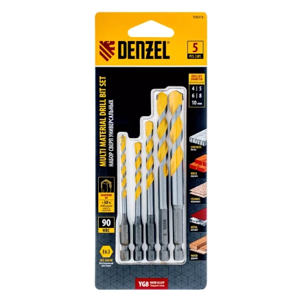 Набор сверл универсальных, Multi cut, 4-10 мм, 5 шт Denzel 706016 купить в Нижневартовске